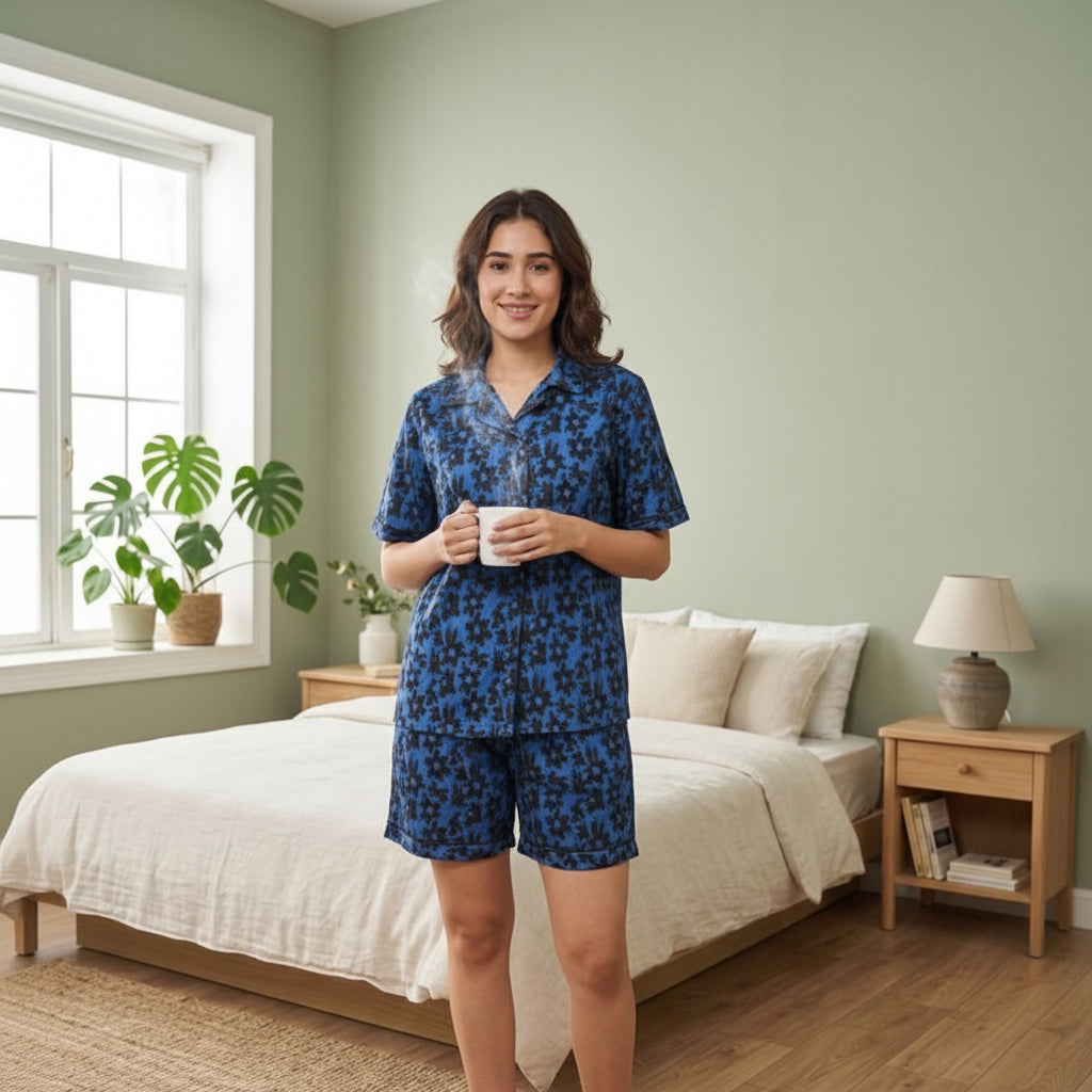Blue Cambric Starry Bloom Printed | Women's Nightwear | AdoreRobe