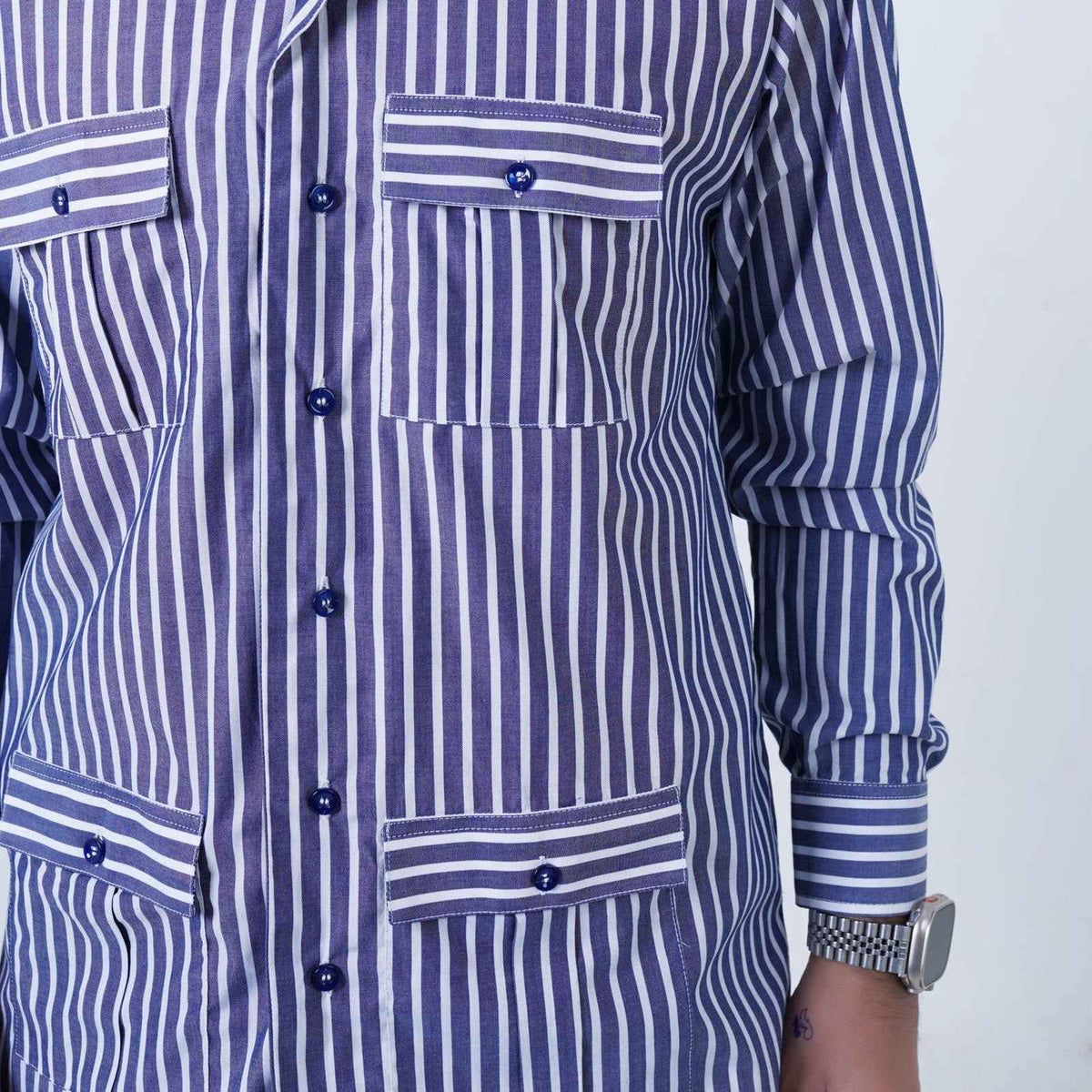 blue luxury cotton stripe printed pj set for men