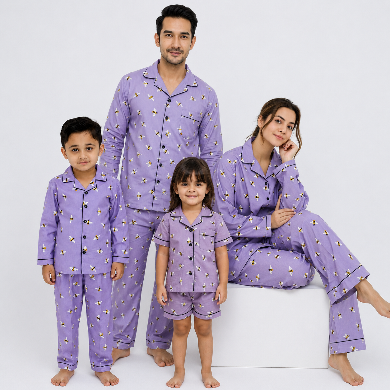 Lite Purple Winter Cotton Bee Printed PJ Family Bundle | AdoreRobe