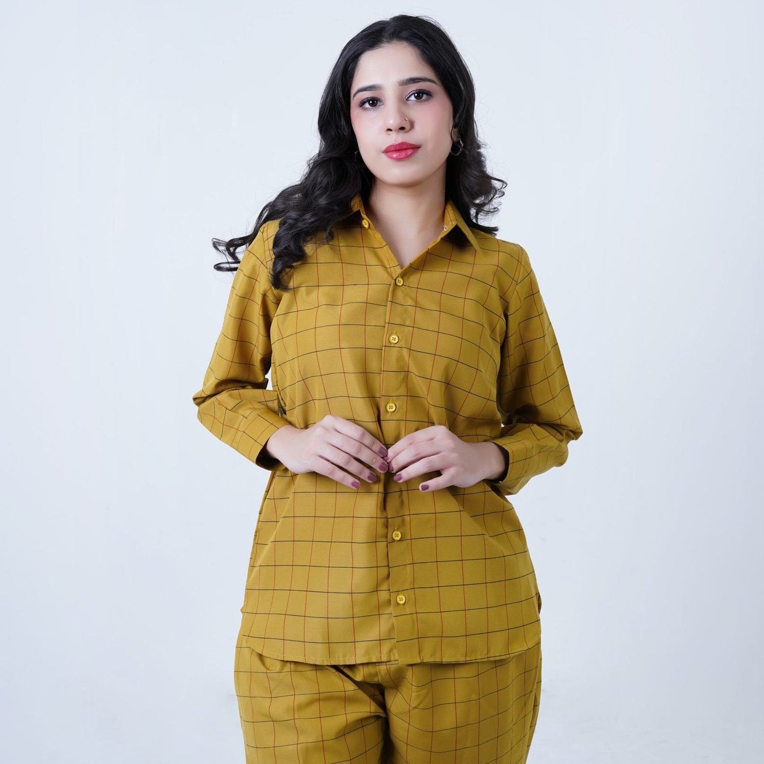 Mustard LUXURY cotton check printed | Women's Loungewear | AdoreRobe