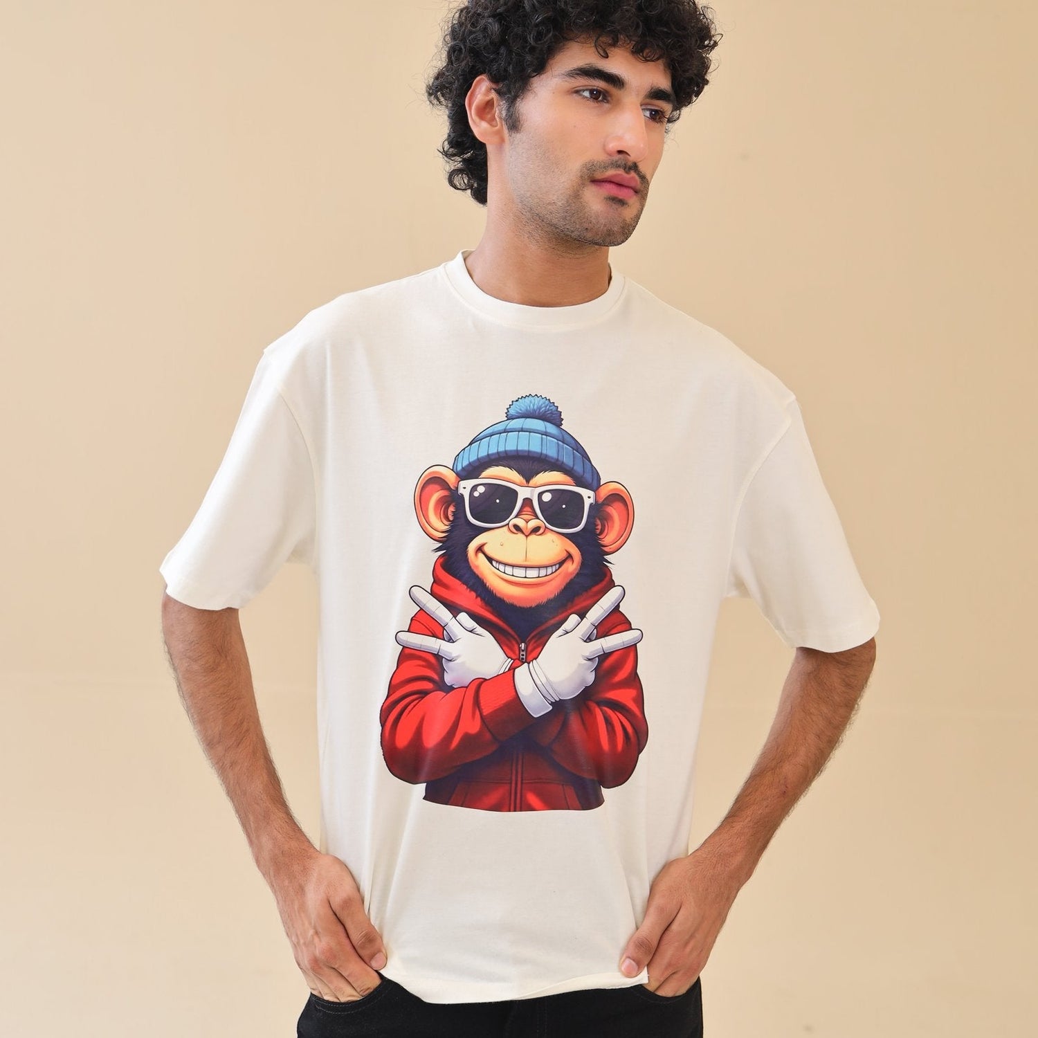 Unisex Drop Shoulder Monkey T-Shirt 100% | Unisex T-Shirt | AdoreRobe