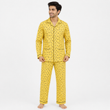 Yellow Bee Printed Cotton PJ Set for Men