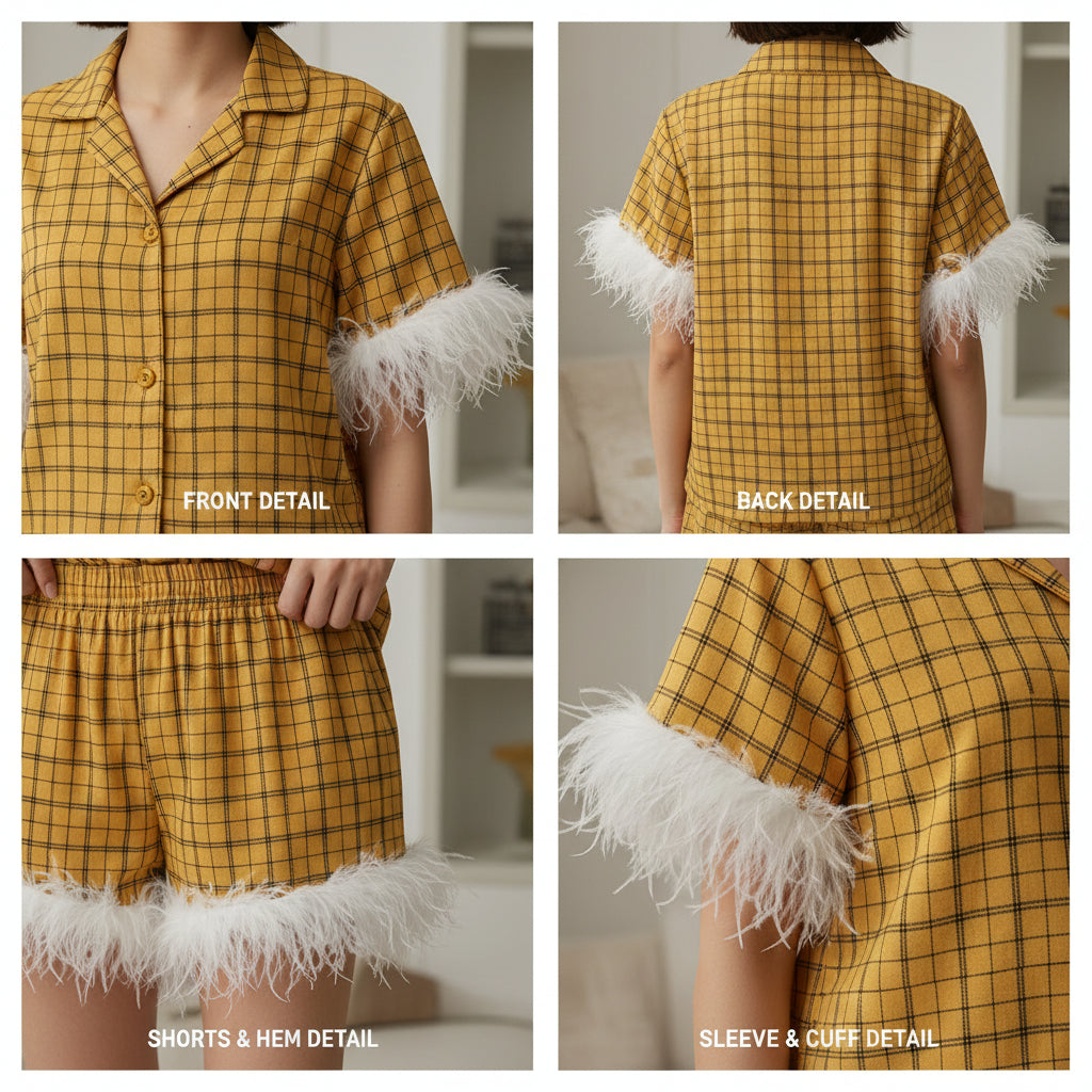 Luxury Mustard Cotton Check Printed | Women's Nightwear | AdoreRobe