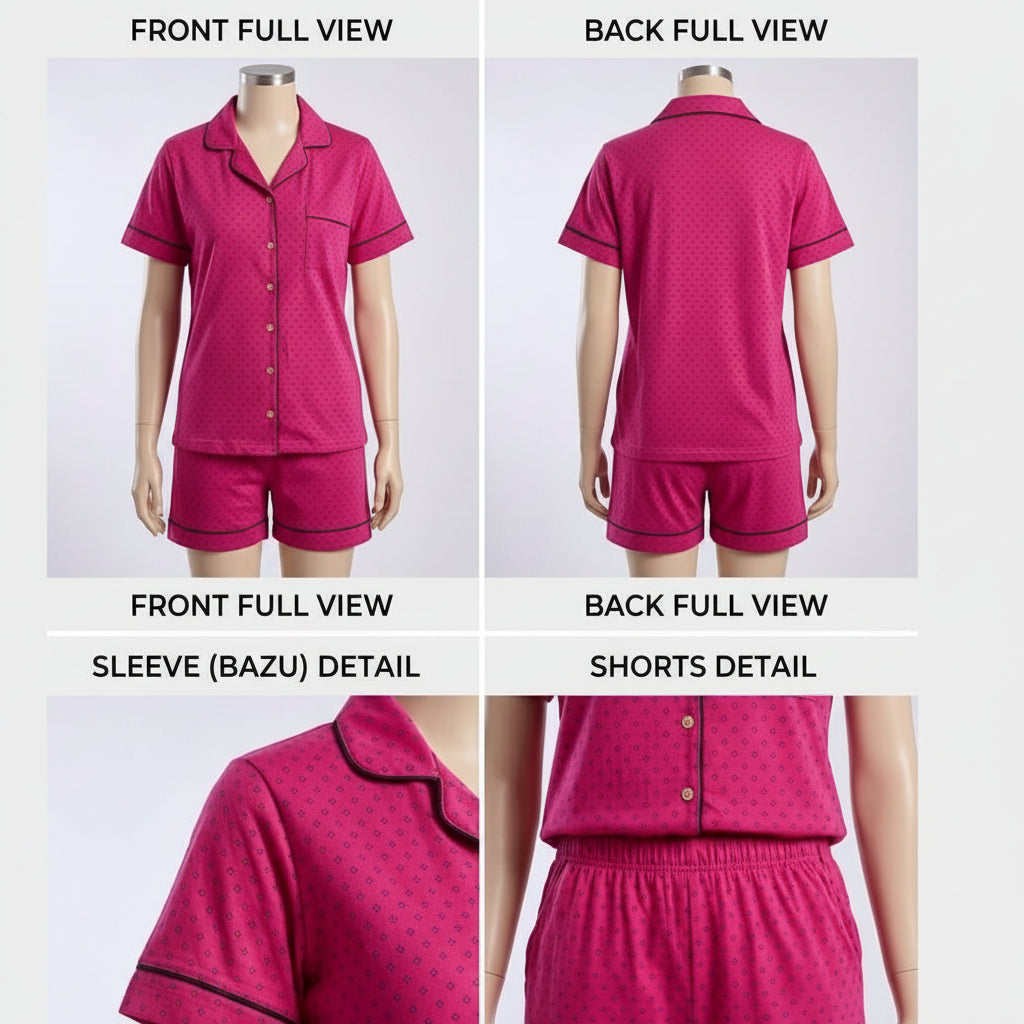 Bright Pink Cotton Dot Printed | Women's Nightwear | AdoreRobe