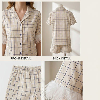 Luxury Creamy White Cotton Check | Women's Nightwear | AdoreRobe