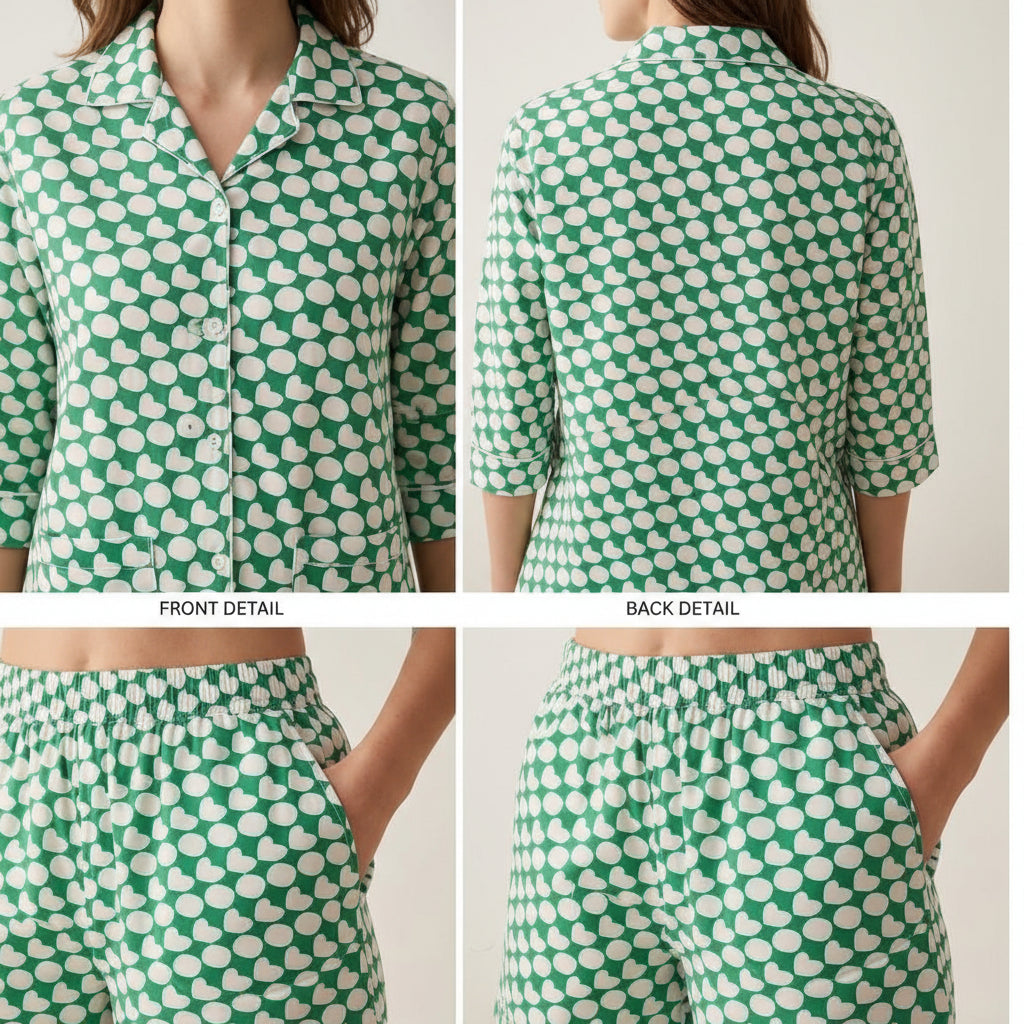 Lite Green Soft Cotton Heartly Circle | Women's Nightwear | AdoreRobe