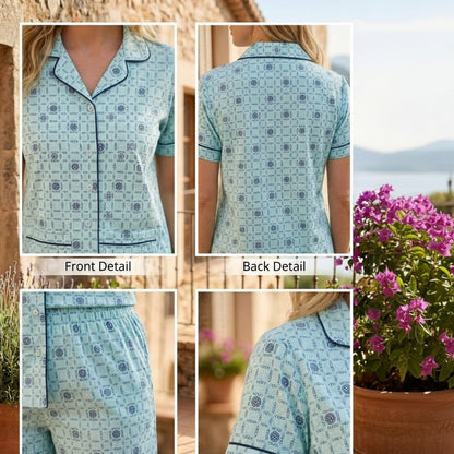 Sky Blue Winter Cotton Alpha Printed | Women's Nightwear | AdoreRobe
