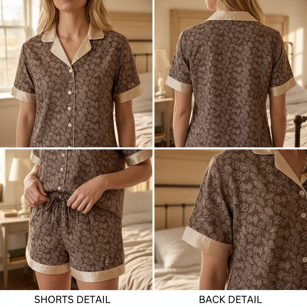 Brown Winter Cotton Leafy Swirls | Women's Nightwear | AdoreRobe