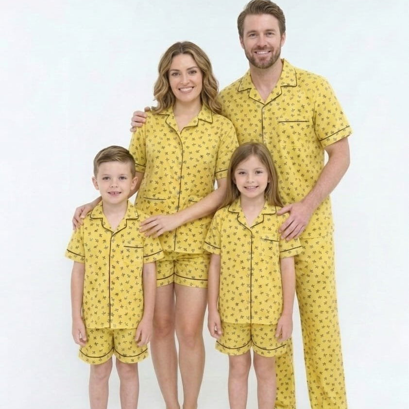 Yellow Winter Cotton Bee Printed | Women's Nightwear | AdoreRobe