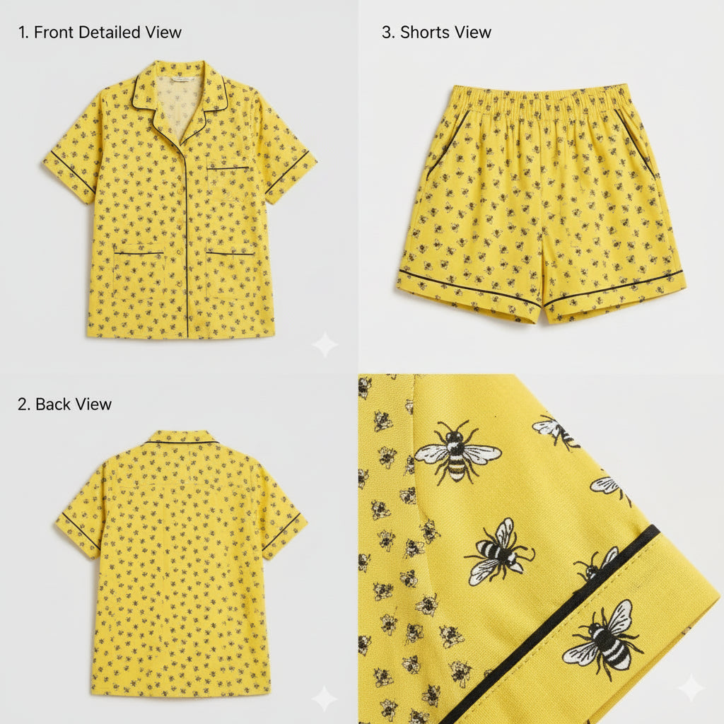 Yellow Winter Cotton Bee Printed | Women's Nightwear | AdoreRobe