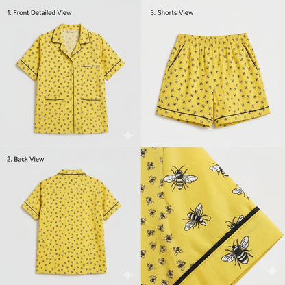 Yellow Winter Cotton Bee Printed | Women's Nightwear | AdoreRobe