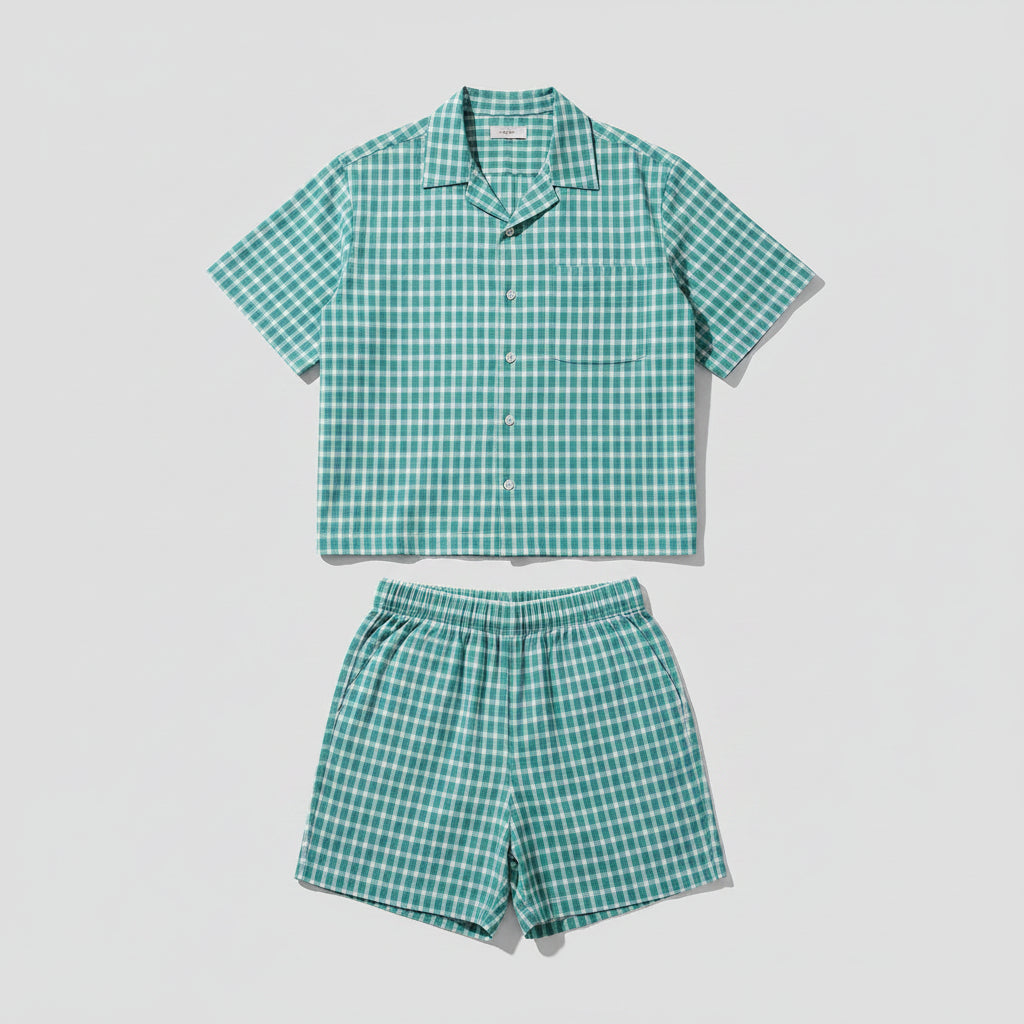 Sky Blue Cambric Midnight Check | Women's Nightwear | AdoreRobe
