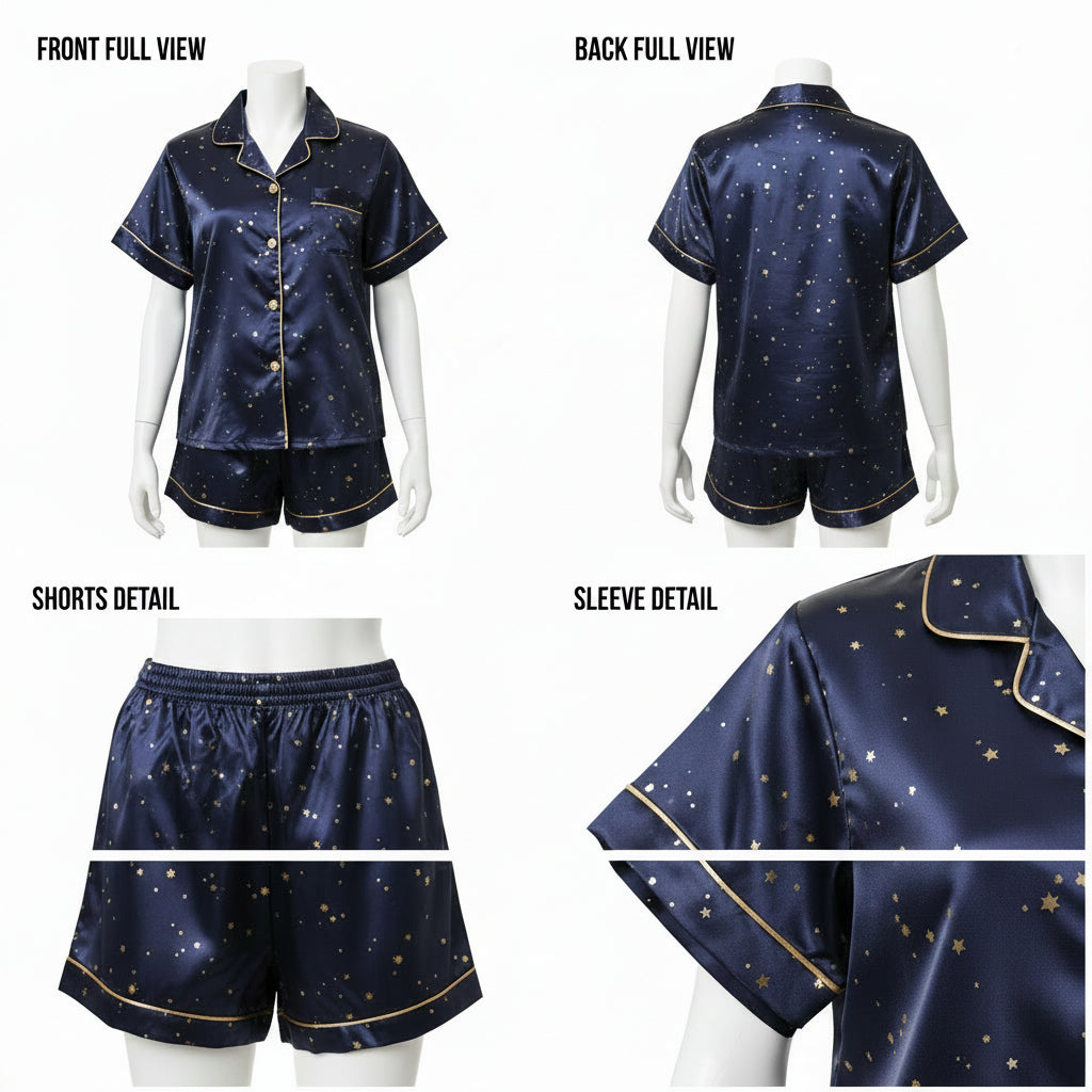 Royal Blue Cambric Sky Star Printed | Women's Nightwear | AdoreRobe