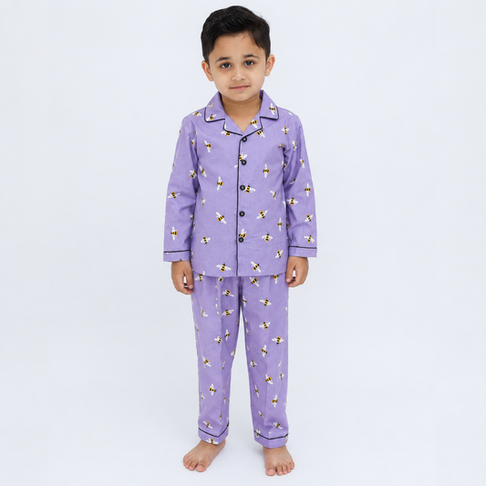 purple bee print winter cotton kids wear | Kids' Nightwear | AdoreRobe