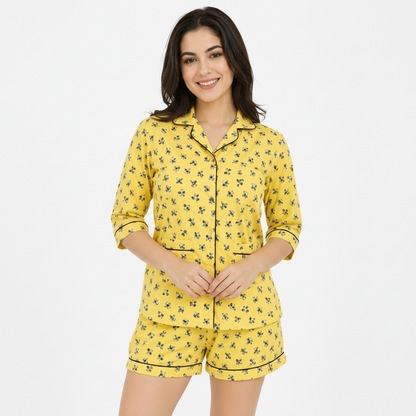 Bee Printed Cotton Shorts/Shirt Set | Women's Nightwear | AdoreRobe