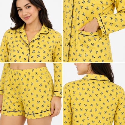 Bee Printed Cotton Shorts/Shirt Set | Women's Nightwear | AdoreRobe