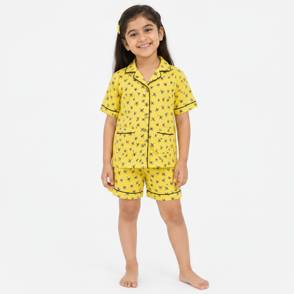 Bee Printed Cotton Short/Shirt Set | Kids' Nightwear | AdoreRobe