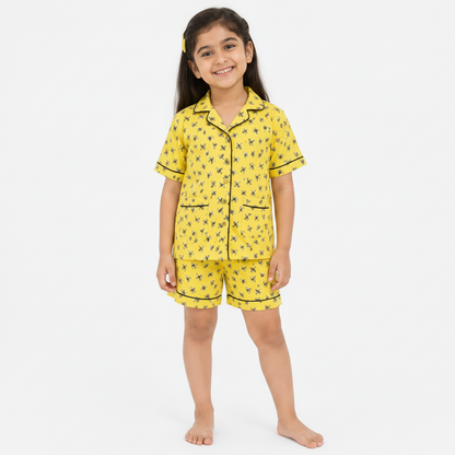 Bee Printed Cotton Short/Shirt Set | Kids' Nightwear | AdoreRobe