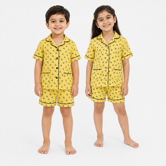 Bee Printed Cotton Short/Shirt Set | Kids' Nightwear | AdoreRobe