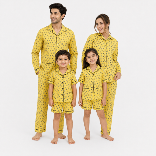 Yellow Winter Cotton Bee Printed | Women's Nightwear | AdoreRobe