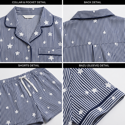 Lite blue Cotton star line Printed | Women's Nightwear | AdoreRobe