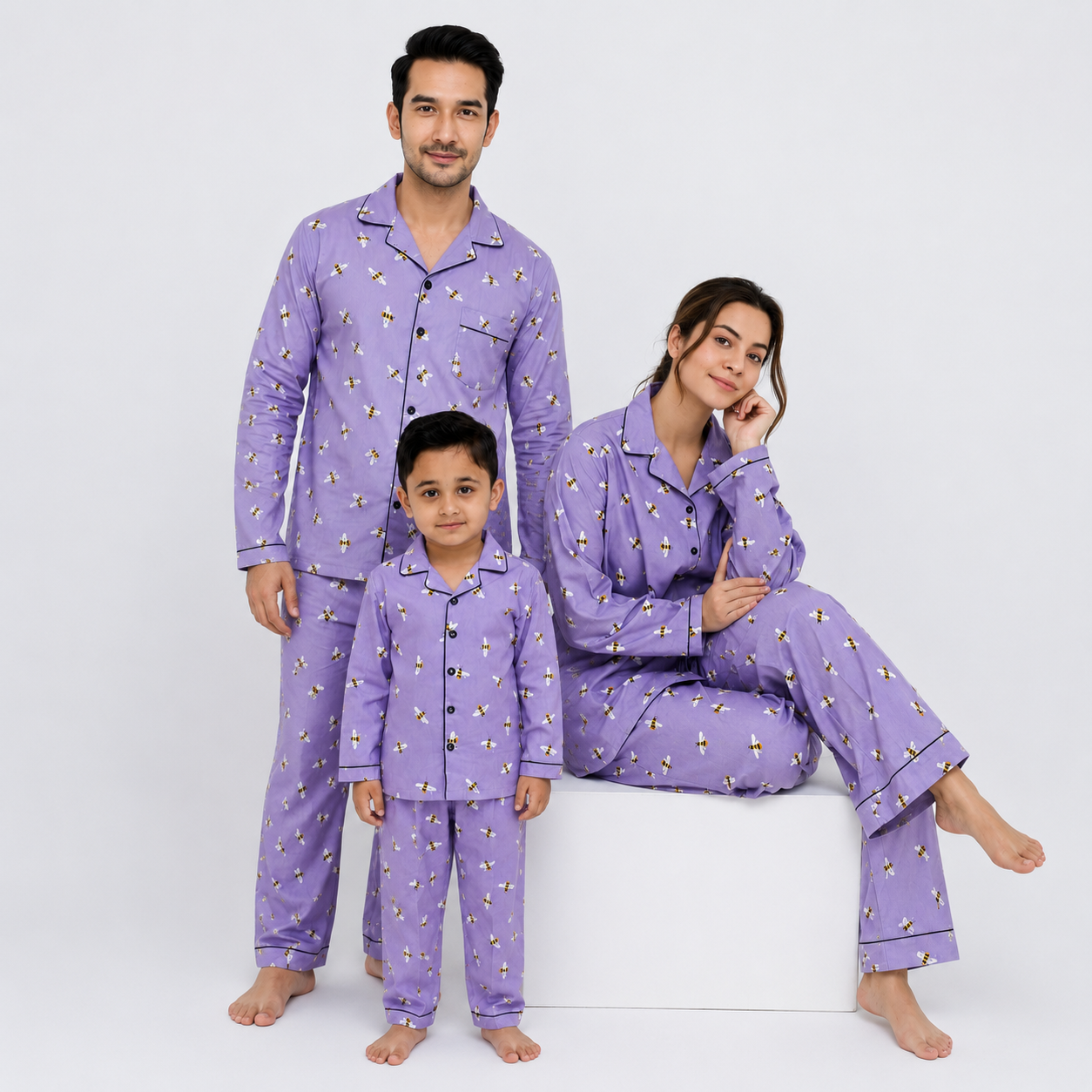 Lite Purple Cotton Bee Printed PJ Set | Men's Nightwear | AdoreRobe