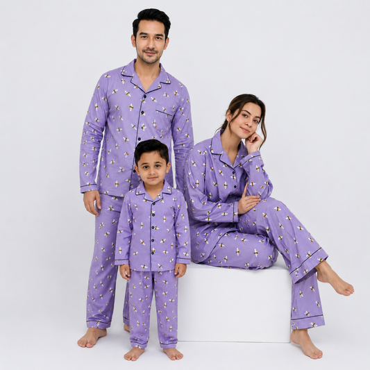 Lite Purple Cotton Bee Printed PJ Set | Men's Nightwear | AdoreRobe