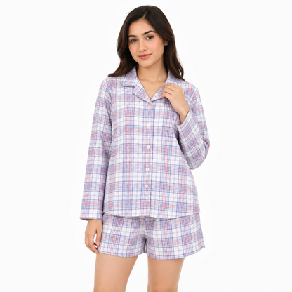 Lite Purple Cambric Check | Women's Nightwear | AdoreRobe