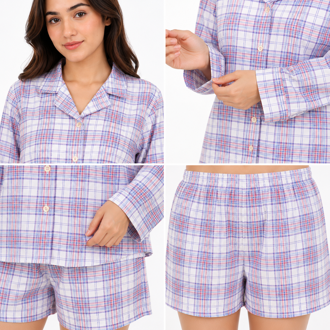 Lite Purple Cambric Check | Women's Nightwear | AdoreRobe