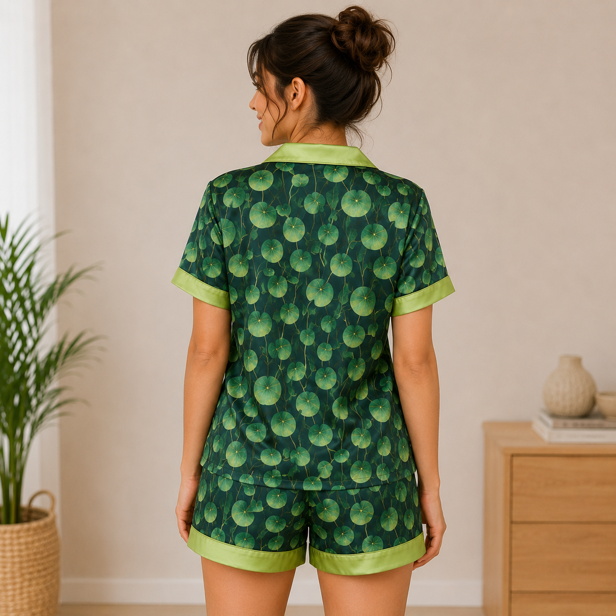 Green Glow Cambric Printed | Women's Nightwear | AdoreRobe