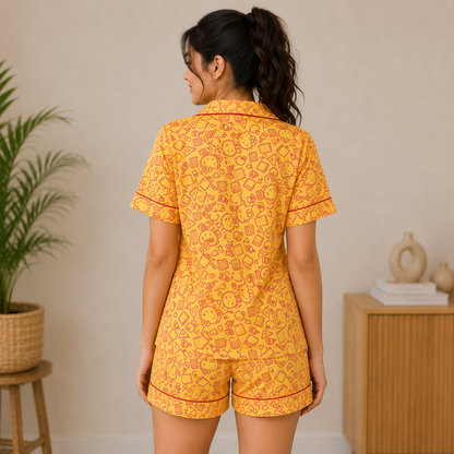 Yellow Cambric Hellow Kitty Printed | Women's Nightwear | AdoreRobe