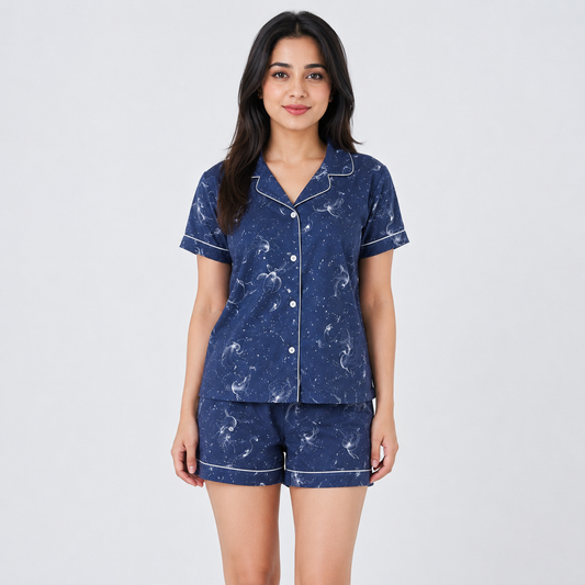 Dolphin Printed Cotton Shorts/Shirt Set | Women's Nightwear | AdoreRobe