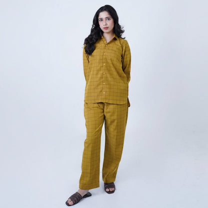 Mustard LUXURY cotton check printed | Women's Loungewear | AdoreRobe