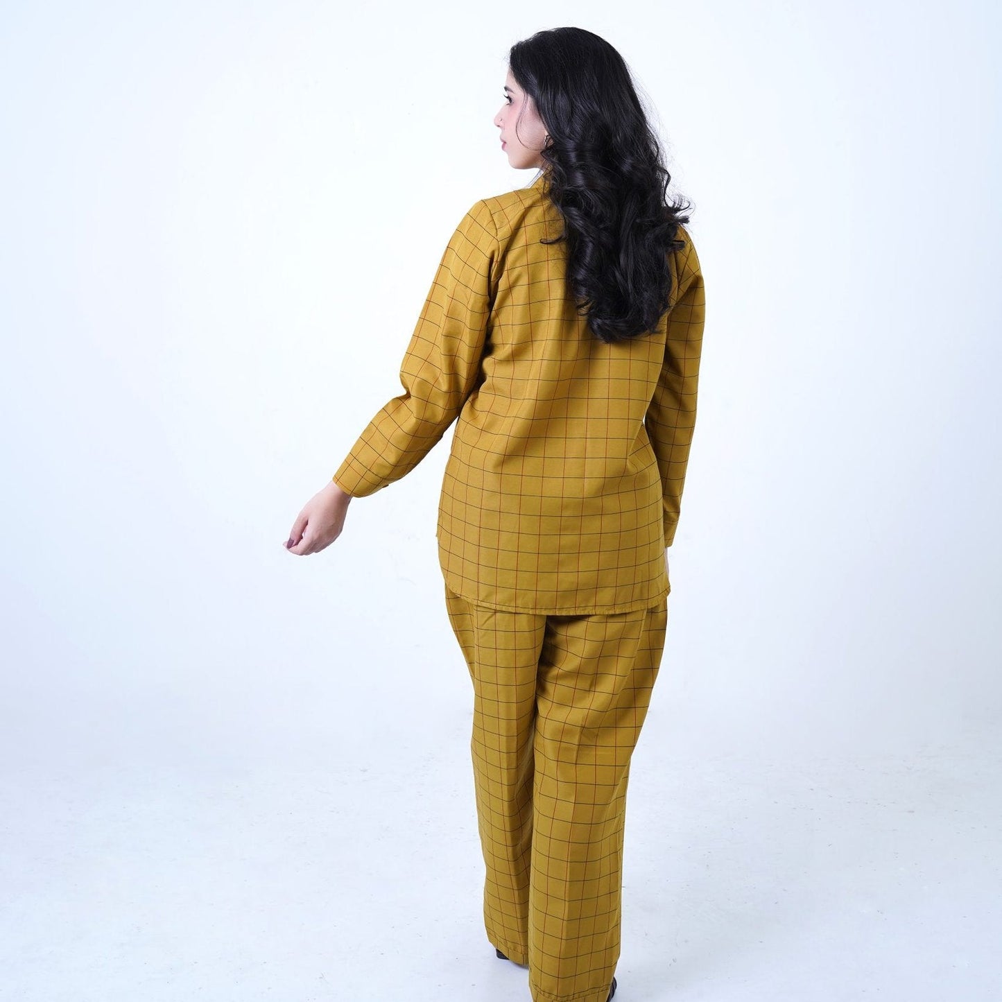 Mustard LUXURY cotton check printed | Women's Loungewear | AdoreRobe