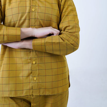 Mustard LUXURY cotton check printed | Women's Loungewear | AdoreRobe
