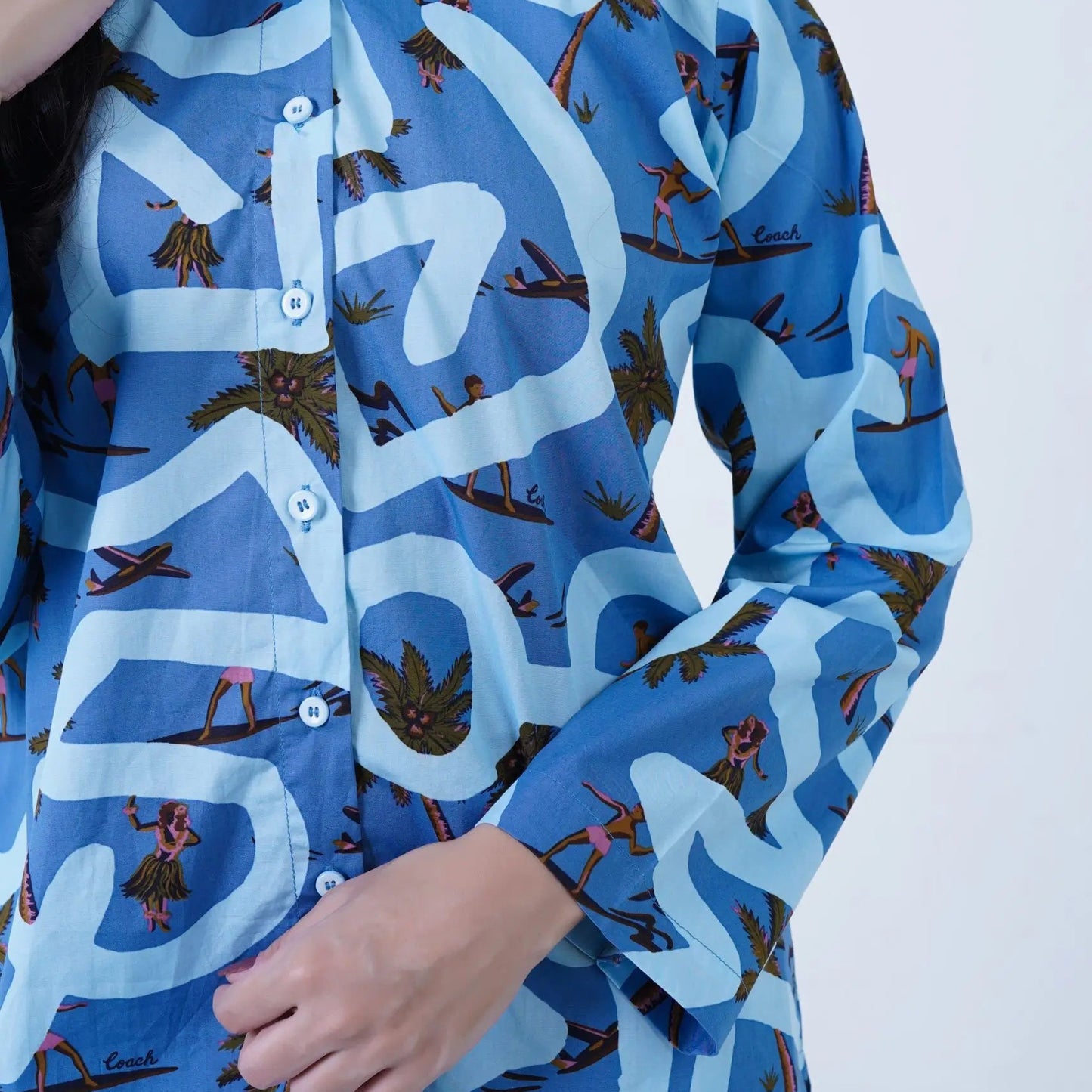 Blue Cotton Beech Printed PJ Set for | Women's Nightwear | AdoreRobe