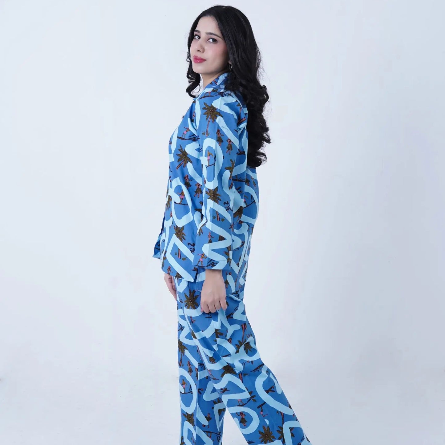 Blue Cotton Beech Printed PJ Set for | Women's Nightwear | AdoreRobe