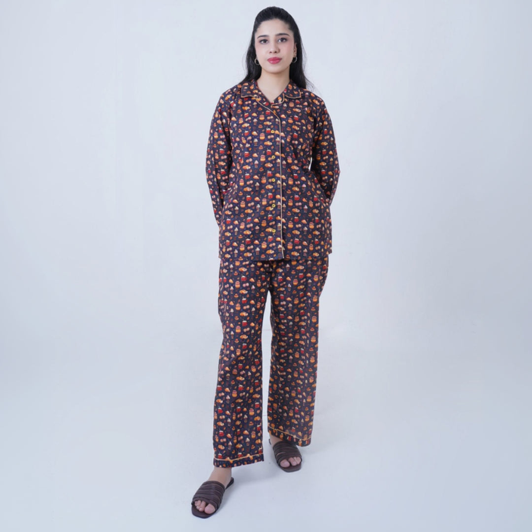 Base Blue Winter Cotton Food Printed | Women's Nightwear | AdoreRobe