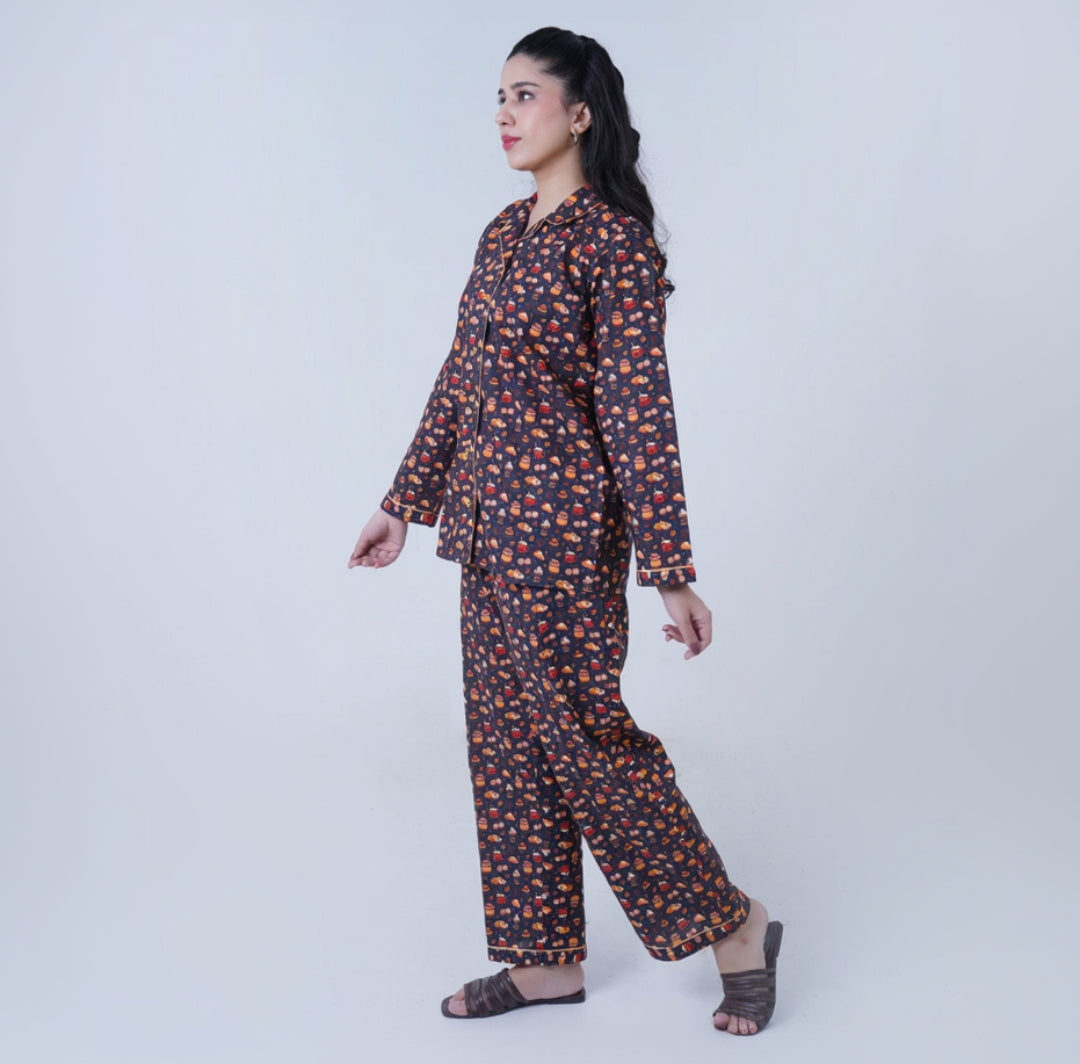 Base Blue Winter Cotton Food Printed | Women's Nightwear | AdoreRobe
