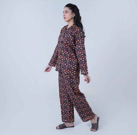 Base Blue Winter Cotton Food Printed PJ Set for Women
