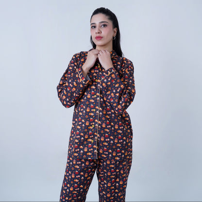 Base Blue Winter Cotton Food Printed | Women's Nightwear | AdoreRobe