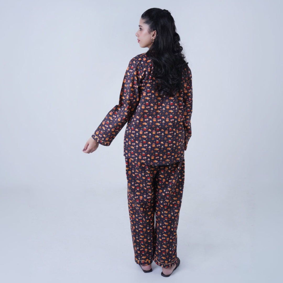 Base Blue Winter Cotton Food Printed | Women's Nightwear | AdoreRobe