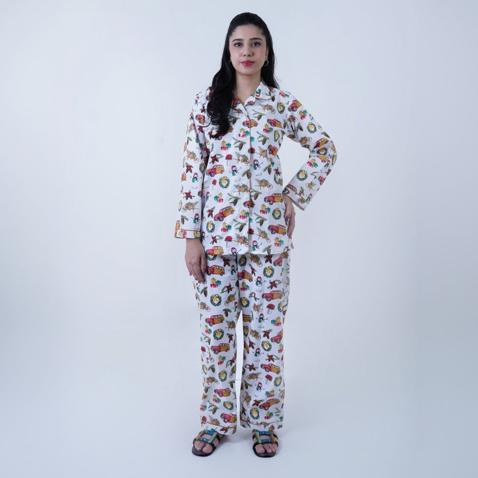 White Winter Cotton Chill Printed PJ | Men's Nightwear | AdoreRobe