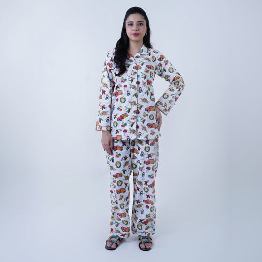 White Winter Cotton Chill Printed PJ | Men's Nightwear | AdoreRobe