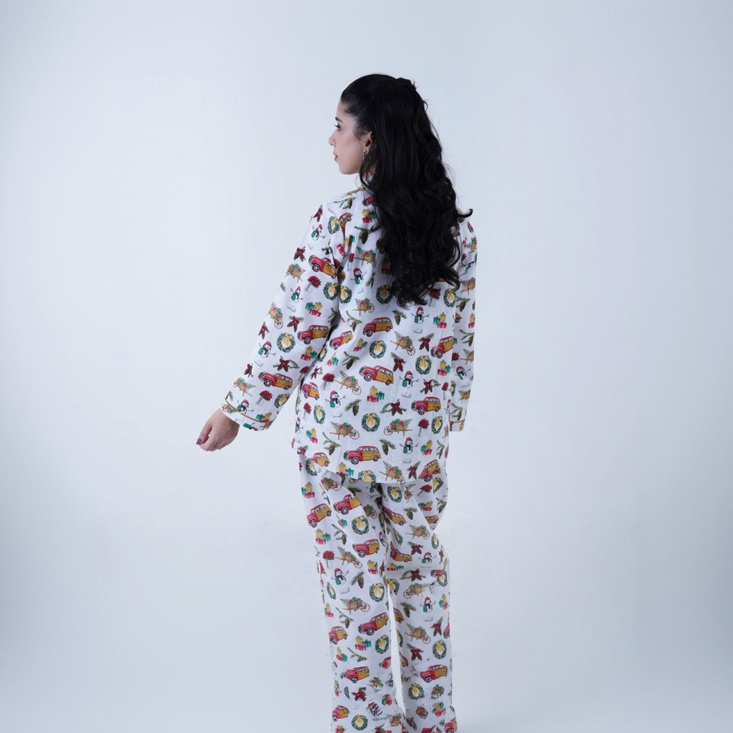 White Winter Cotton Chill Printed PJ | Men's Nightwear | AdoreRobe