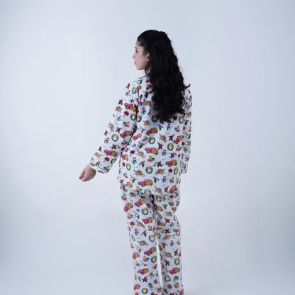 White Winter Cotton Chill Printed PJ | Men's Nightwear | AdoreRobe