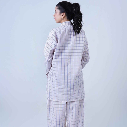 WHITE LUXURY cotton check printed co-ord sets for women