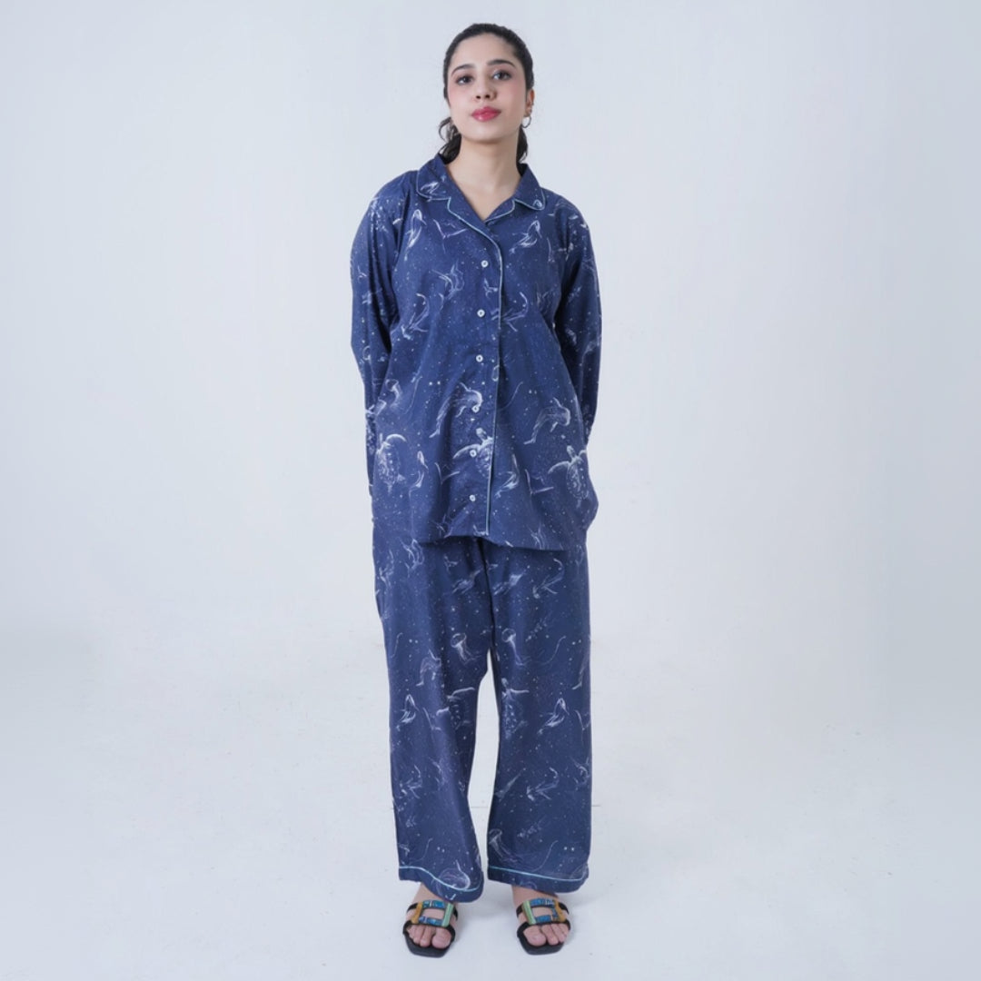 Dolphin Printed Cotton PJ Set | Women's Nightwear | AdoreRobe