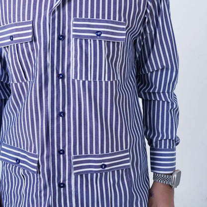 blue luxury cotton stripe printed pj | Men's Nightwear | AdoreRobe