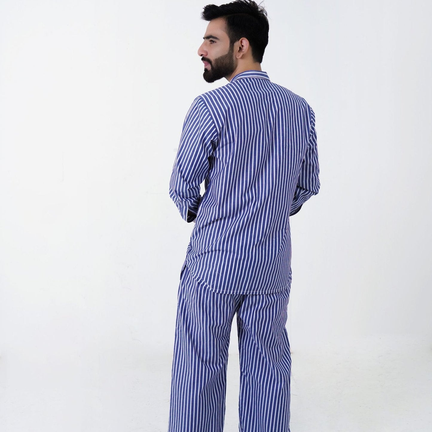 blue luxury cotton stripe printed pj | Men's Nightwear | AdoreRobe